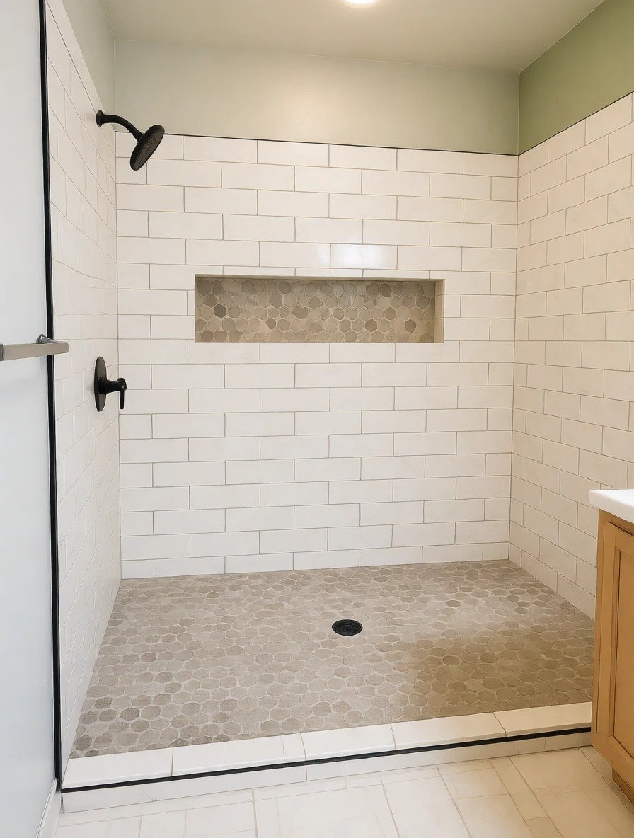 Subway & Sage Shower — Chess Remodels project